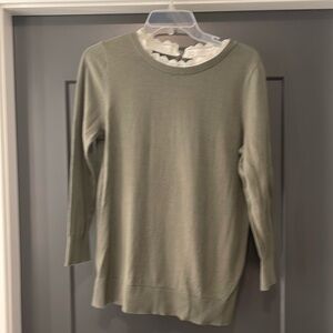 Loft green sweater with lace collar